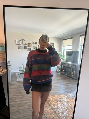 Multicolor Vintage Striped Knit Crewneck Sweater